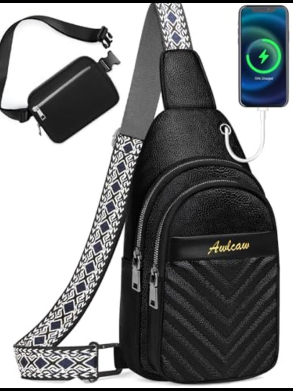 Faux Leather Crossbody Sling Bag Set with Fanny Pack Waterproof Travel Waist